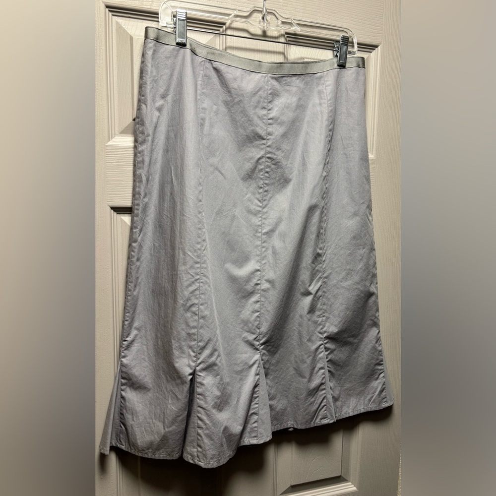 🩶 J. CREW || VINTAGE 100% Cotton, Gray MIDI Skirt, poplin, Pintuck Ruffle